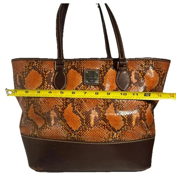 Dooney & Bourke Leather & Python Snakeskin Style Brown & Orange Shoulder Bag - Picture 11 of 16
